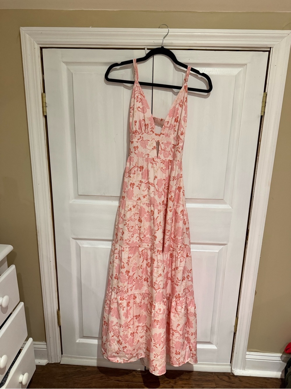 Pink Floral Maxi Dress with Spaghetti Straps